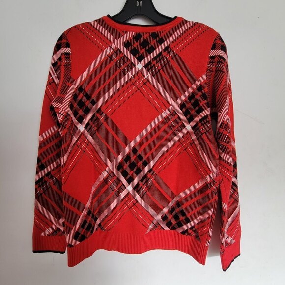 Charter Club Red Black White Plaid Crew Neck Long Sleeve Pullover Sweater Small - Picture 4 of 12